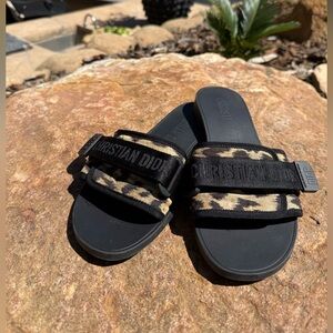 Authentic Christian DIOR (R)evolution Leopard Print technical  Slide Sandals